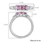 Pink Sapphire and White Zircon Band Ring in Rhodium Overlay Sterling Silver