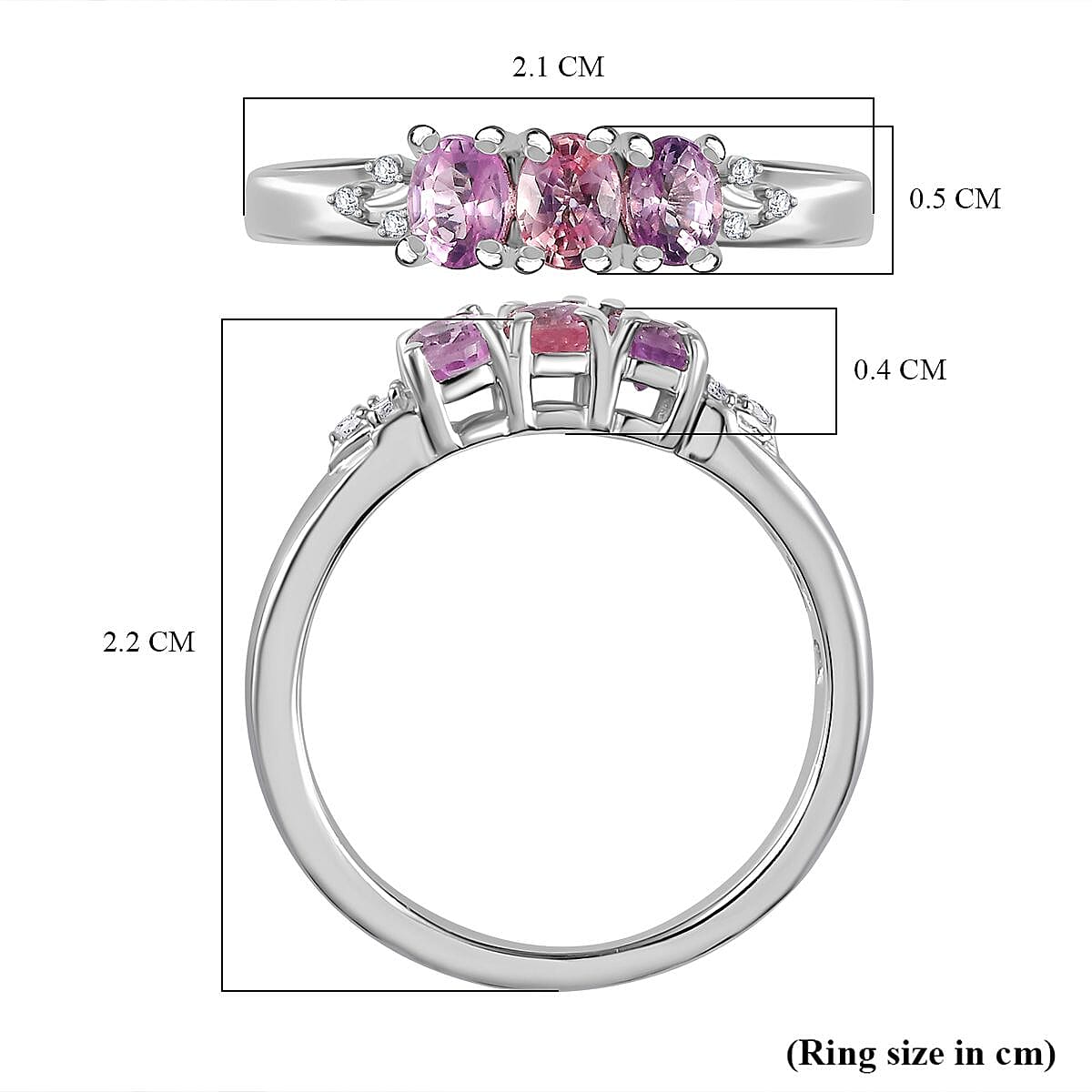 Pink Sapphire and White Zircon Band Ring in Rhodium Overlay Sterling Silver 0.720 Ct 7846279 5