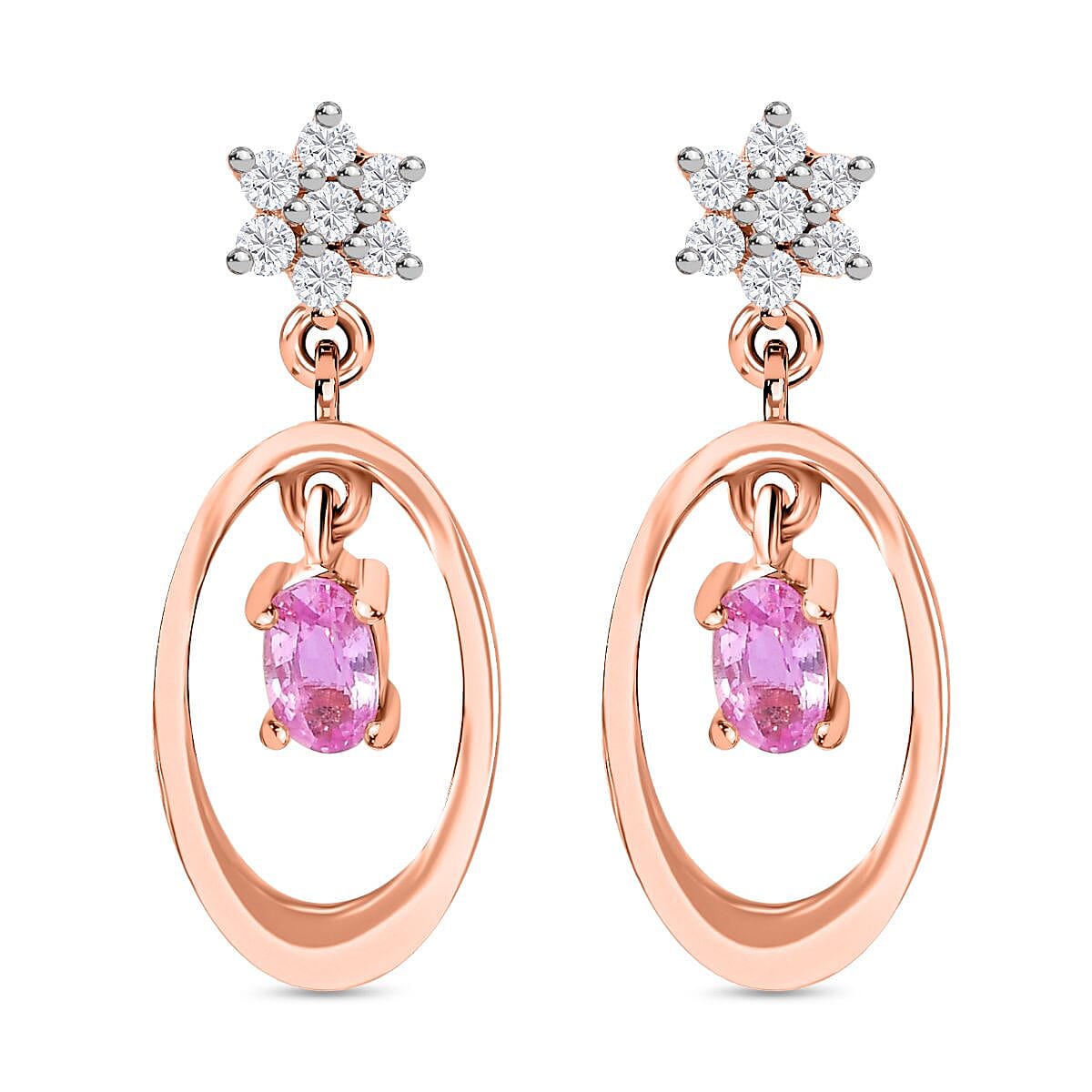 Pink Sapphire and Natural Zircon Star Dangle Earrings in 18K Rose Gold Vermeil Plated Sterling Silver 7791477 0