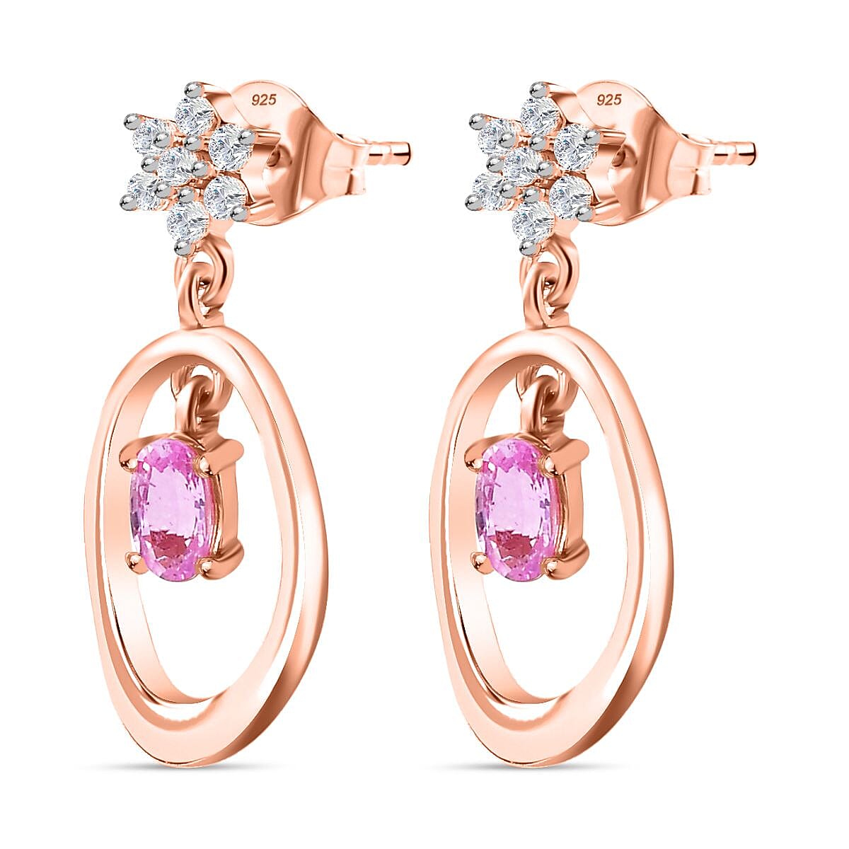 Pink Sapphire and Natural Zircon Star Dangle Earrings in 18K Rose Gold Vermeil Plated Sterling Silver 7791477 4