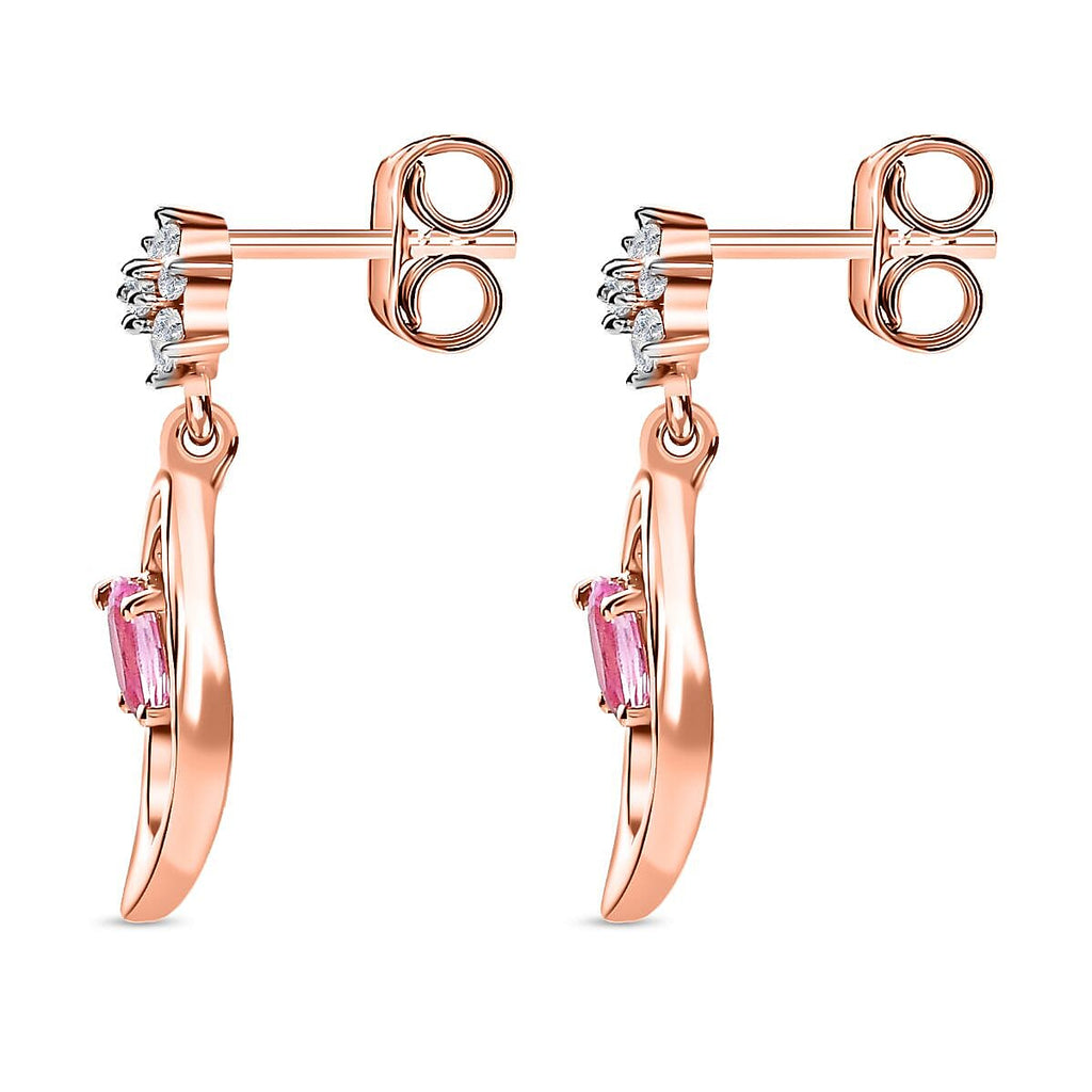 Pink Sapphire & Natural Zircon Star Dangle Earrings in 18K RG Vermeil Plated Sterling Silver