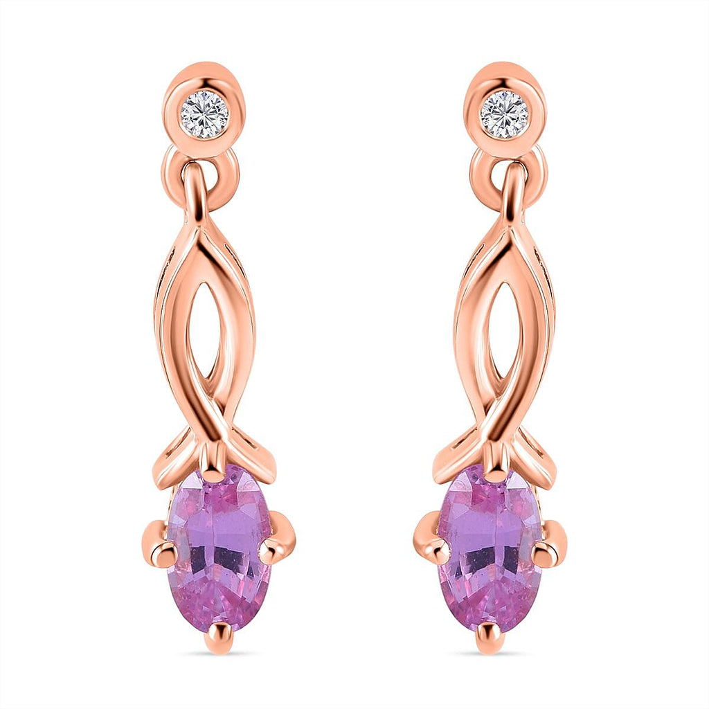 Madagascar Pink Sapphire & Natural Zircon Dangle Earrings in 18K Vermeil RG Sterling Silver