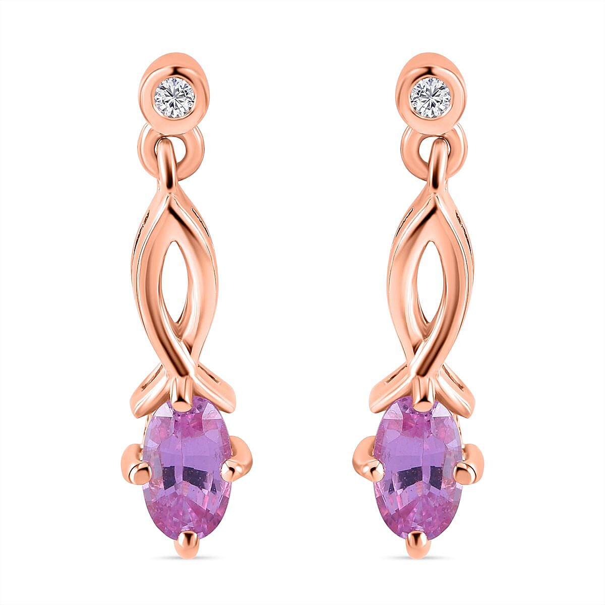 Madagascar Pink Sapphire and Natural Zircon Dangle Earrings in 18K Vermeil Rose Gold Plated Sterling Silver 7801979 0