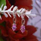 Madagascar Pink Sapphire & Natural Zircon Dangle Earrings in 18K Vermeil RG Sterling Silver