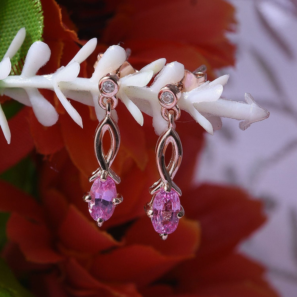 Madagascar Pink Sapphire and Natural Zircon Dangle Earrings in 18K Vermeil Rose Gold Plated Sterling Silver 7801979 1