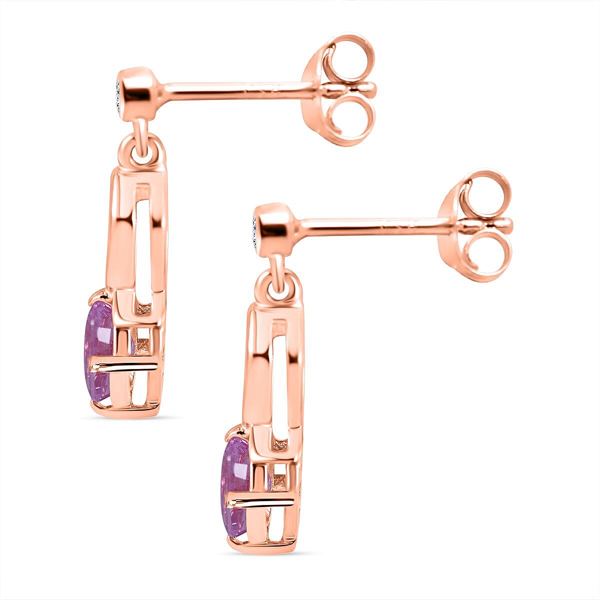 Madagascar Pink Sapphire and Natural Zircon Dangle Earrings in 18K Vermeil Rose Gold Plated Sterling Silver 7801979 3