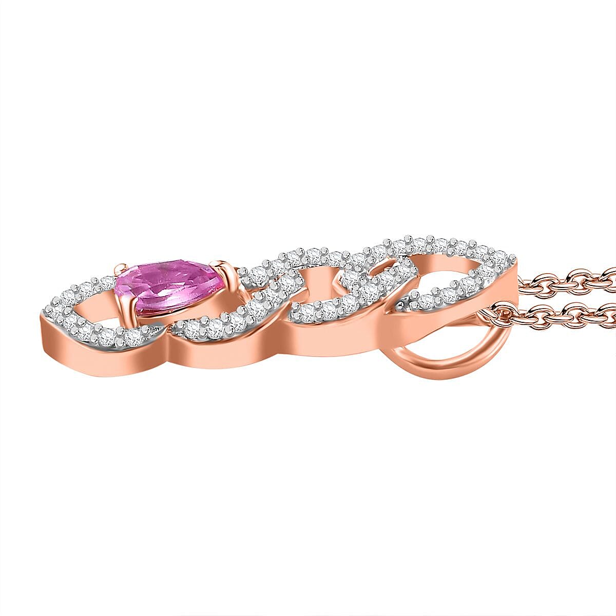Madagascar Pink Sapphire and Natural Zircon Pendant with Chain (Size 20) in 18K Rose Gold Vermeil Plated Sterling Silver 4.43 Ct, Silver Wt. 5.6 Gms 4278348 4