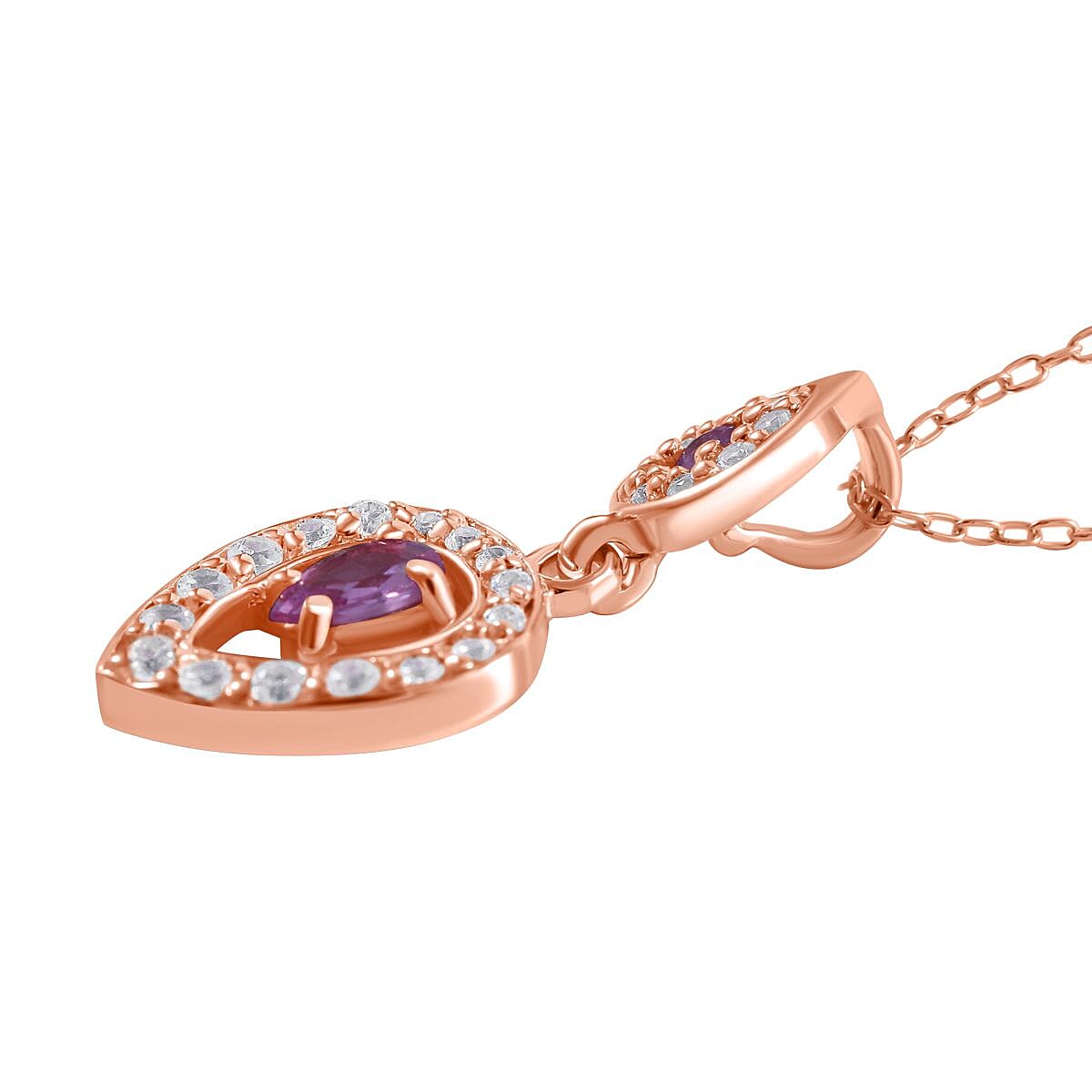 Pink Sapphire and Natural Zircon Drop Pendant with Chain (Size 20) in 18K Vermeil Rose Gold Plated Sterling Silver 4280092 3