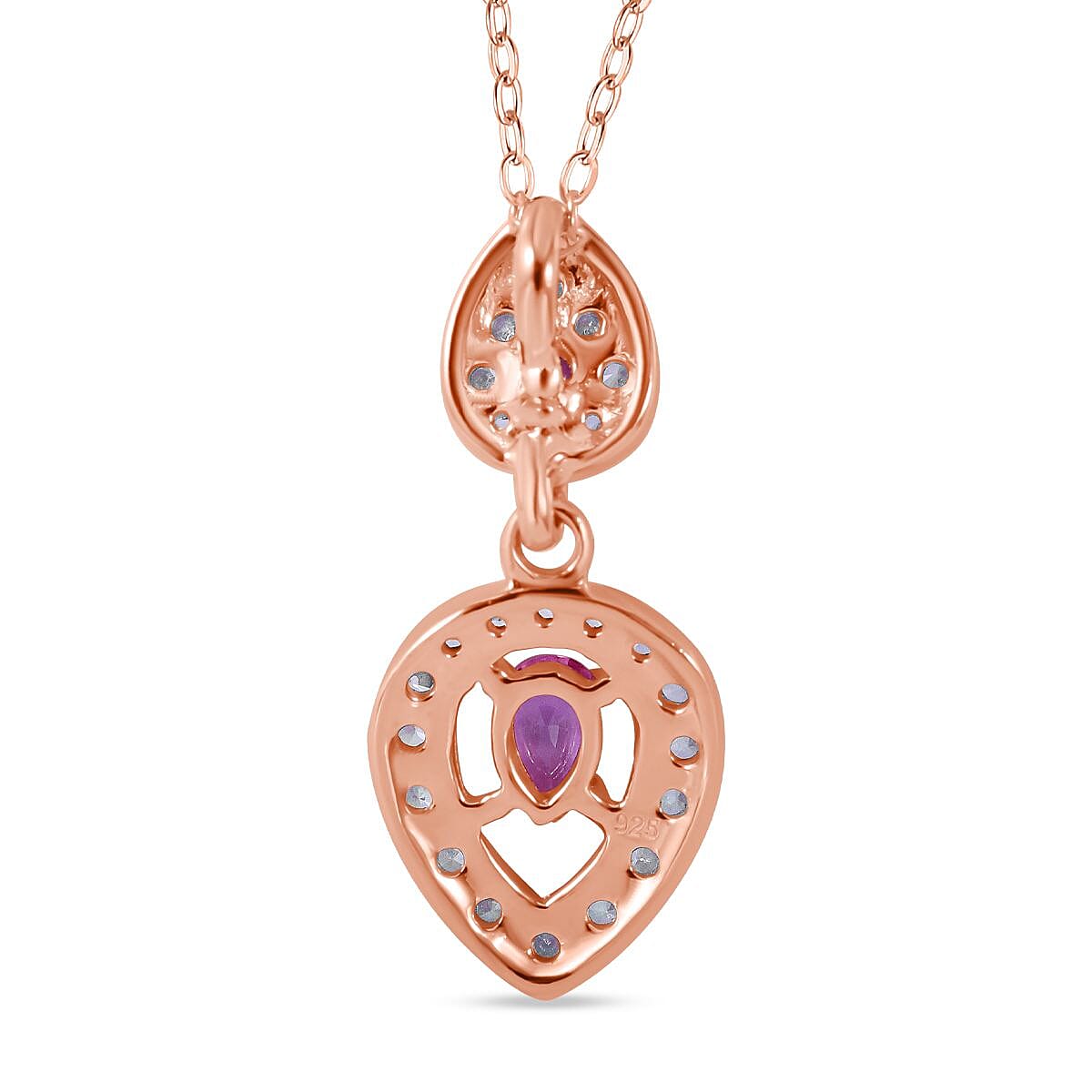 Pink Sapphire and Natural Zircon Drop Pendant with Chain (Size 20) in 18K Vermeil Rose Gold Plated Sterling Silver 4280092 4