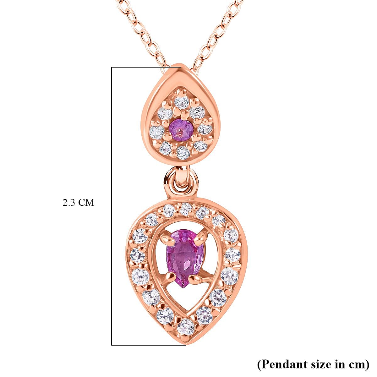 Pink Sapphire and Natural Zircon Drop Pendant with Chain (Size 20) in 18K Vermeil Rose Gold Plated Sterling Silver 4280092 5