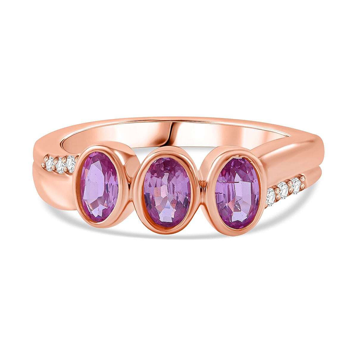 Pink Sapphire and Natural Zircon Ring in 18K Vermeil Rose Gold Plated Sterling Silver 7801981 0