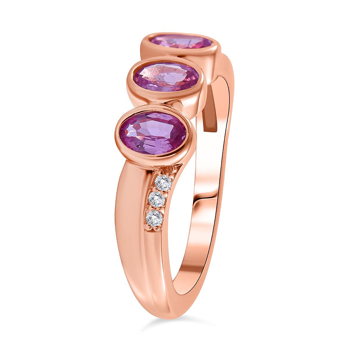 Pink Sapphire and Natural Zircon Ring in 18K Vermeil Rose Gold Plated Sterling Silver 7801981 3