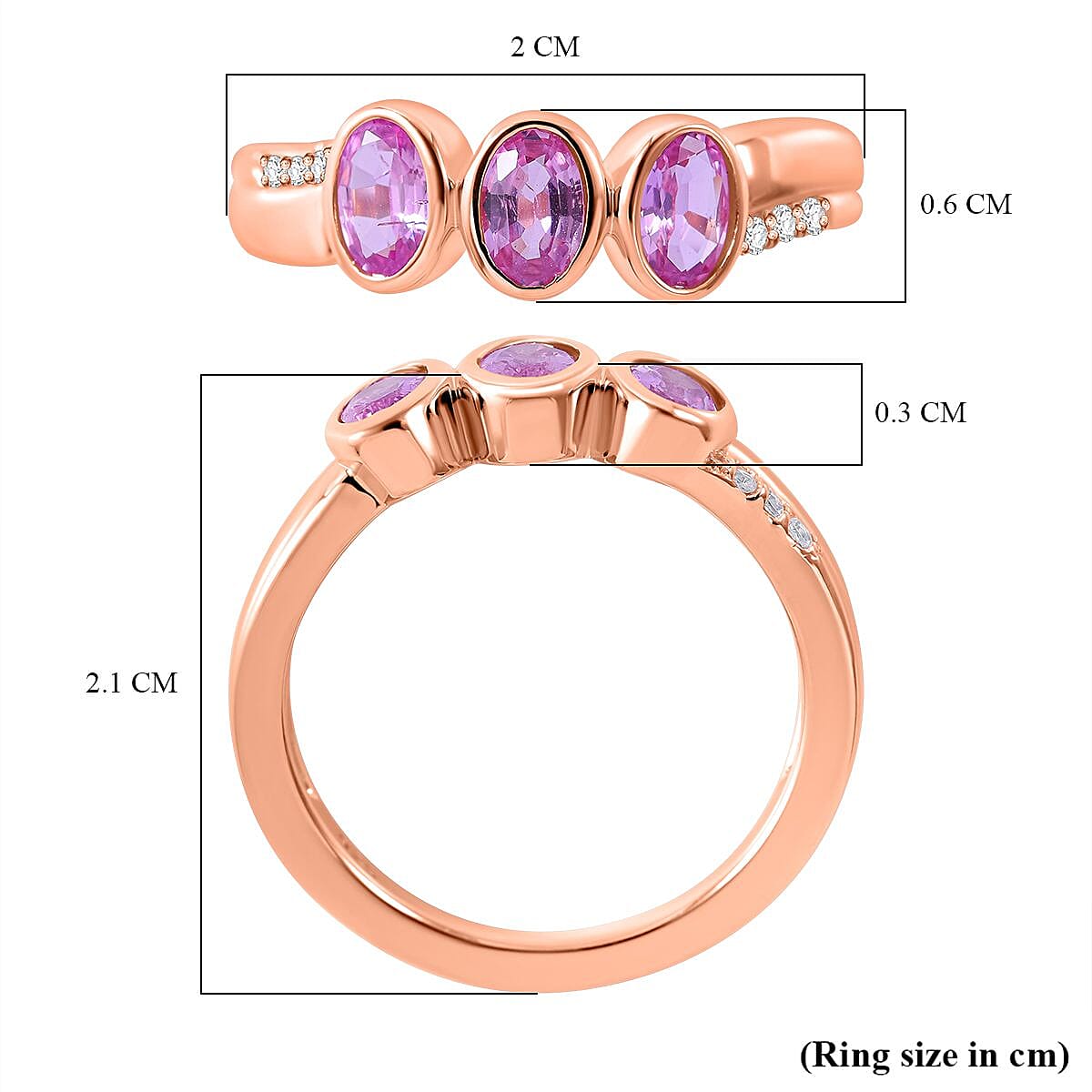 Pink Sapphire and Natural Zircon Ring in 18K Vermeil Rose Gold Plated Sterling Silver 7801981 5