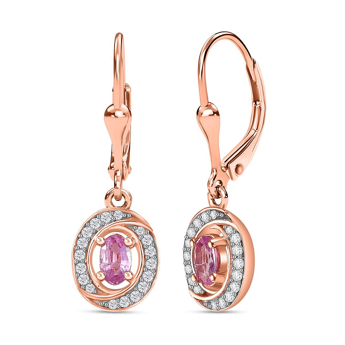 Pink Sapphire and Natural Zircon Halo Earrings in 18K Rose Gold Vermeil Plated Sterling Silver 7787172 0