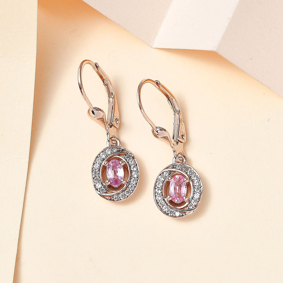 Pink Sapphire and Natural Zircon Halo Earrings in 18K Rose Gold Vermeil Plated Sterling Silver 7787172 2