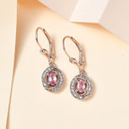 Pink Sapphire & Natural Zircon Earrings in 18K RG Vermeil Plated Sterling Silver