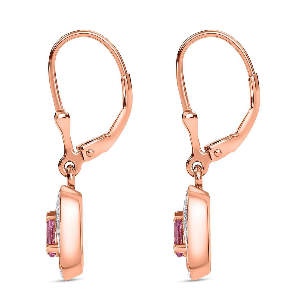 Pink Sapphire & Natural Zircon Earrings in 18K RG Vermeil Plated Sterling Silver