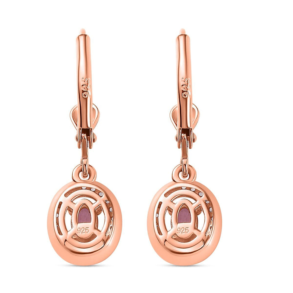 Pink Sapphire & Natural Zircon Earrings in 18K RG Vermeil Plated Sterling Silver