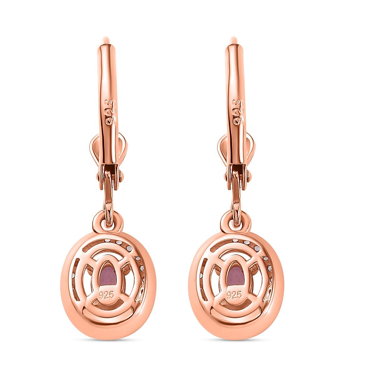 Pink Sapphire and Natural Zircon Halo Earrings in 18K Rose Gold Vermeil Plated Sterling Silver 7787172 5