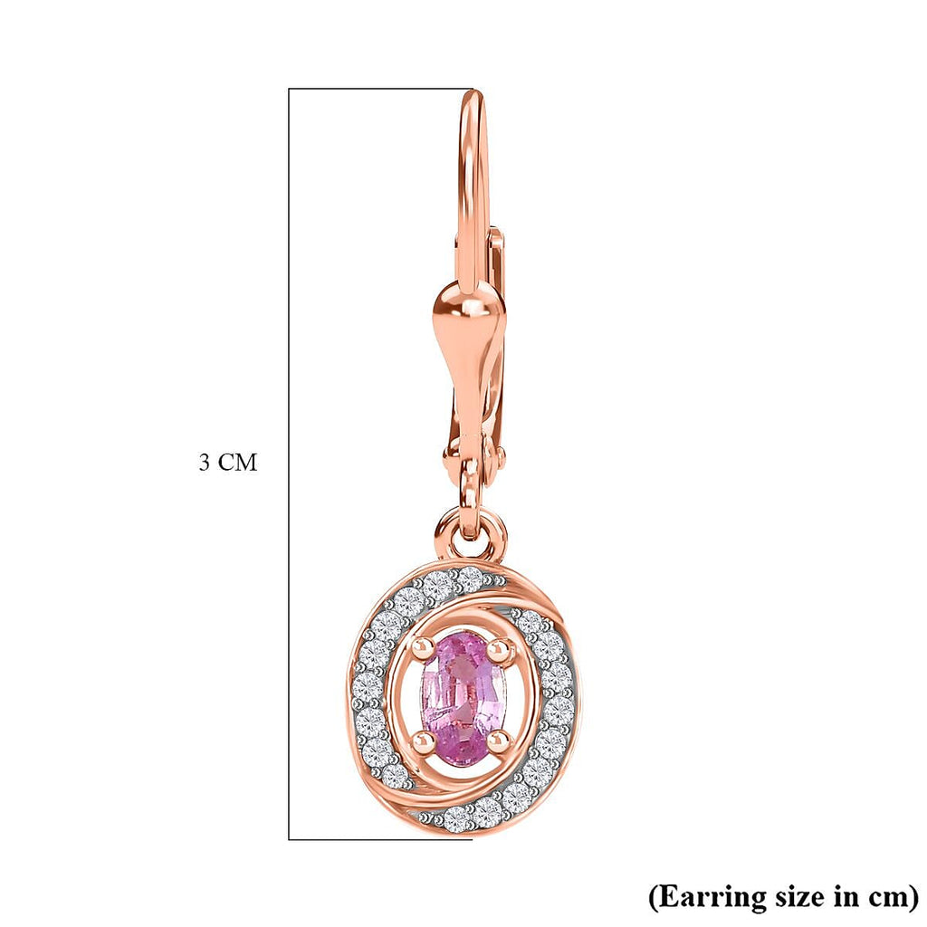 Pink Sapphire & Natural Zircon Earrings in 18K RG Vermeil Plated Sterling Silver