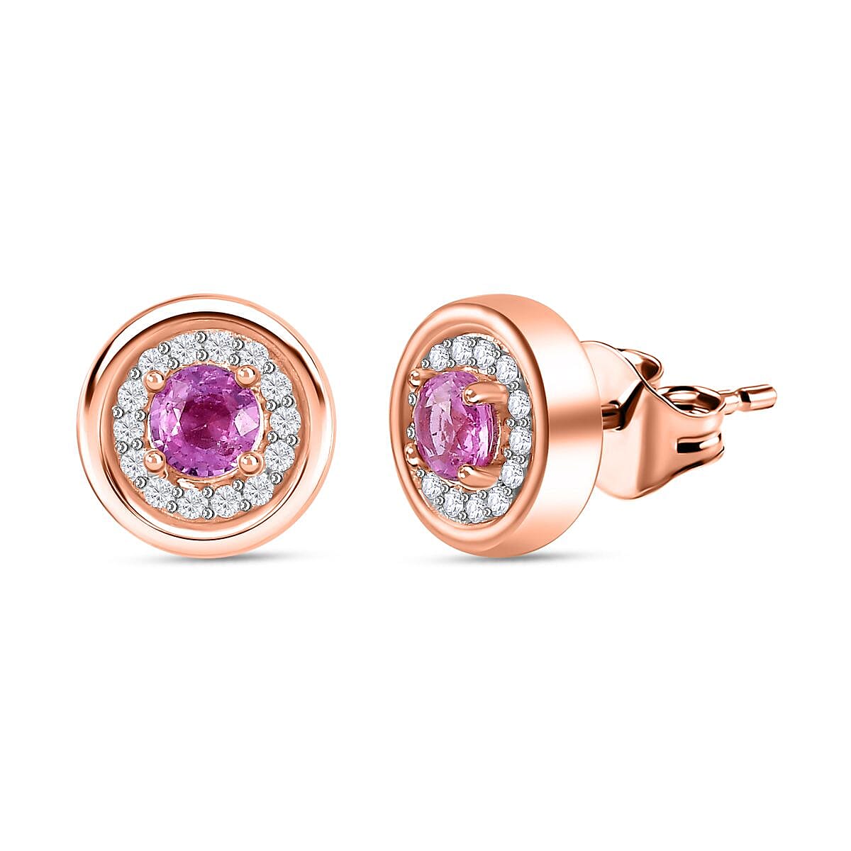 Pink Sapphire and Natural Zircon Halo Stud Earrings in 18K Rose Gold Vermeil Plated Sterling Silver 7787168 0