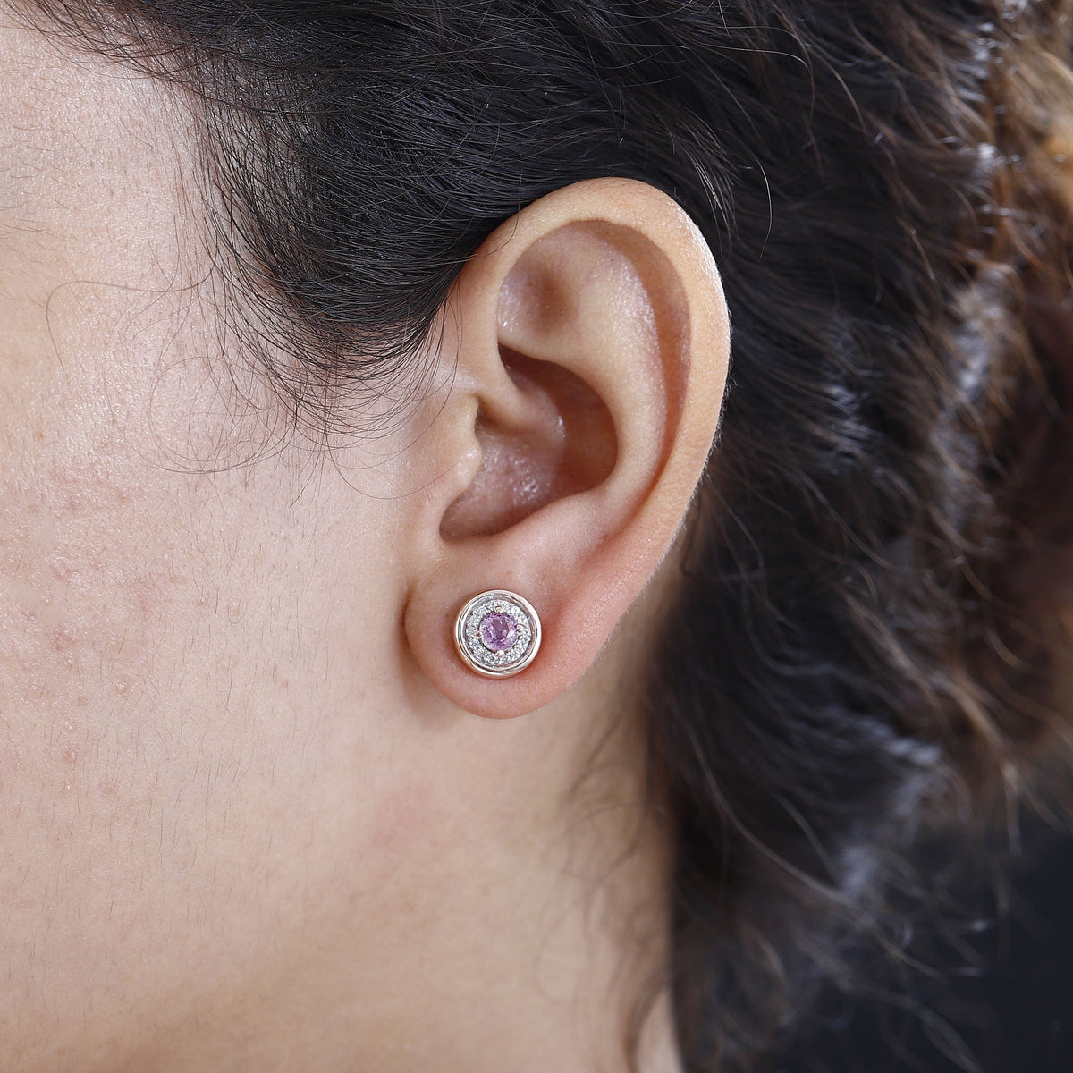 Pink Sapphire and Natural Zircon Halo Stud Earrings in 18K Rose Gold Vermeil Plated Sterling Silver 7787168 3