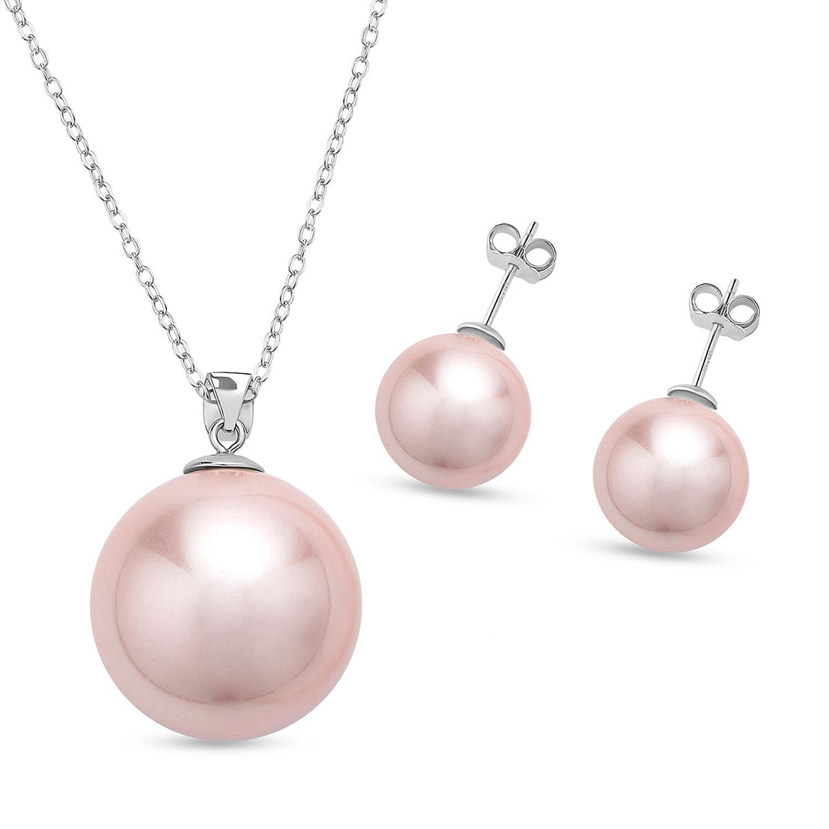 2 Piece Set - Pink Shell Pearl Pendant with Chain ( Size 20) and Earrings (With Push Back) in Rhodium Overlay Sterling Silver 4321463 0