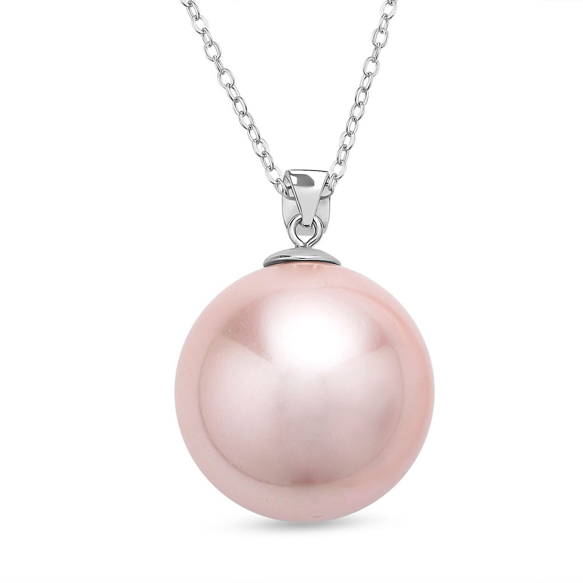 2 Piece Set - Pink Shell Pearl Pendant with Chain ( Size 20) and Earrings (With Push Back) in Rhodium Overlay Sterling Silver 4321463 2