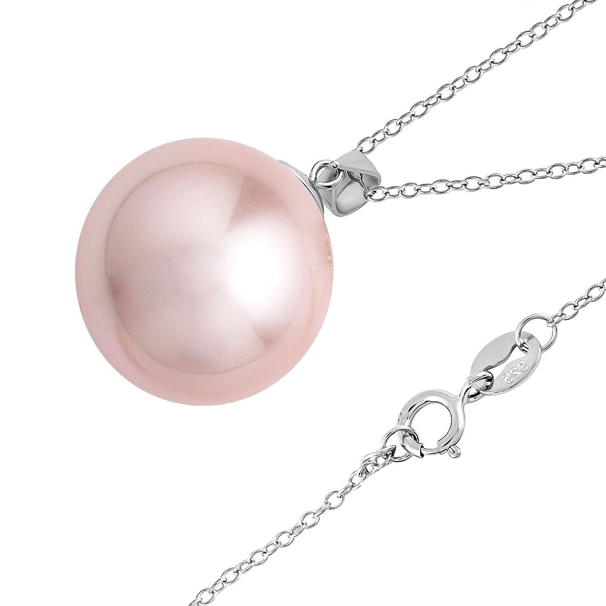 2 Piece Set - Pink Shell Pearl Pendant with Chain ( Size 20) and Earrings (With Push Back) in Rhodium Overlay Sterling Silver 4321463 3
