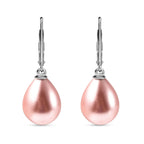 Pink Shell Pearl Drop Lever Back Earrings in Rhodium Overlay Sterling Silver 25 Ct