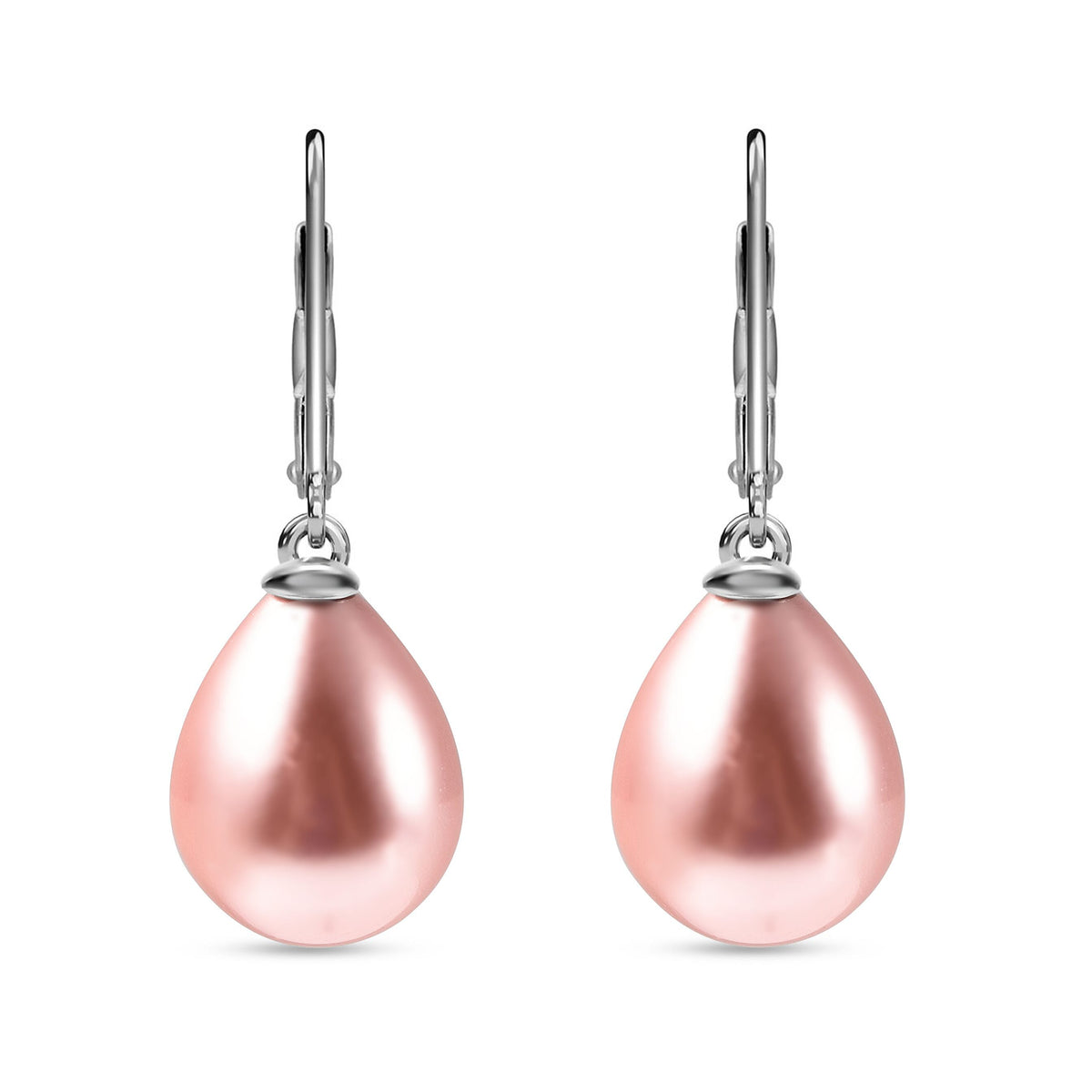 Pink Shell Pearl Solitaire Drop Earrings in Sterling Silver with Rhodium Plating 3414107 0