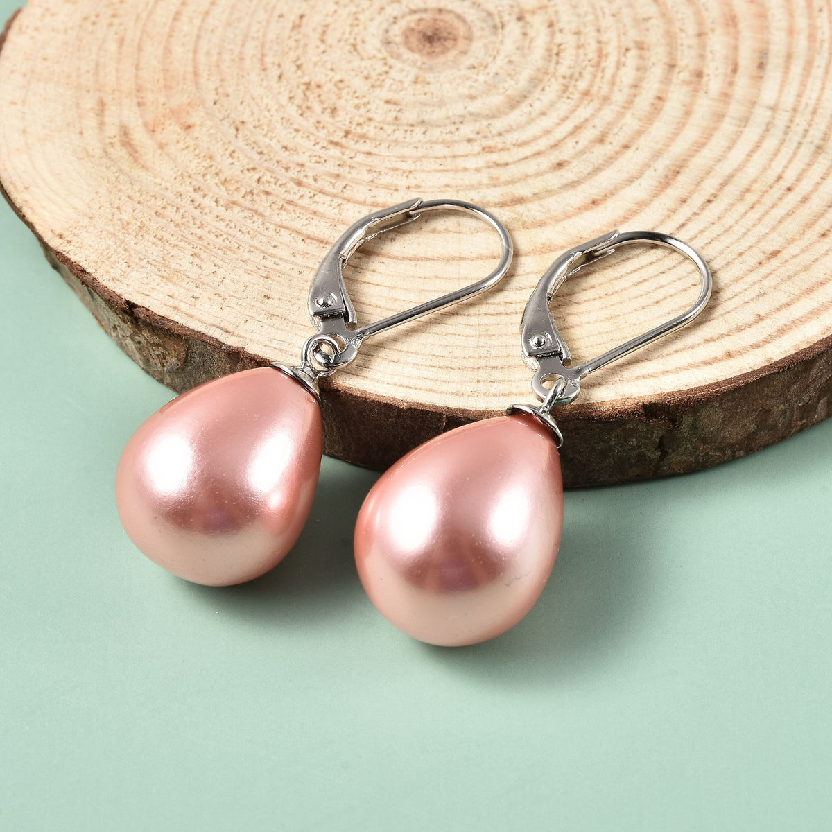 Pink Shell Pearl Solitaire Drop Earrings in Sterling Silver with Rhodium Plating 3414107 2