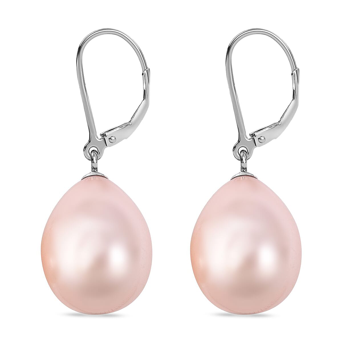 Pink Shell Pearl Solitaire Drop Earrings in Sterling Silver with Rhodium Plating 3414107 4