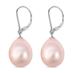 Pink Shell Pearl Drop Lever Back Earrings in Rhodium Overlay Sterling Silver 25 Ct