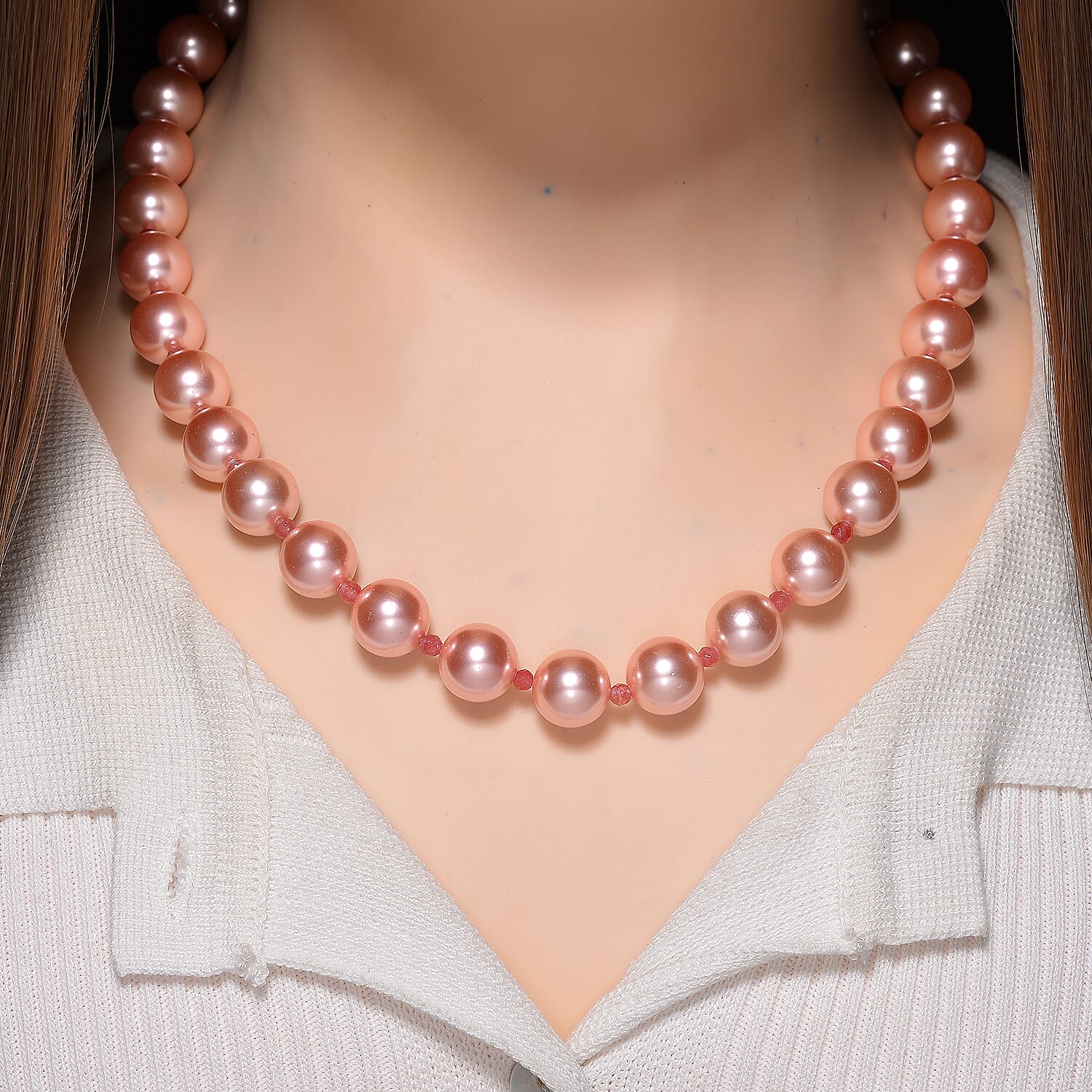 Pink Shell Pearl &amp; Strawberry Quartz Necklace (Size 20 - 2 Ext) 349.00 Ct. 8204764 2