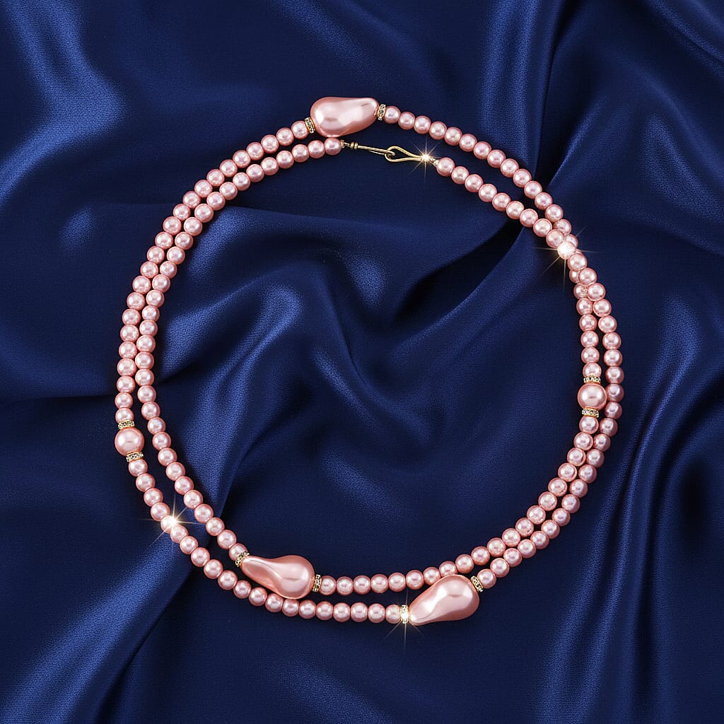 Pink Shell Pearl &amp; White Crystal Necklace 282.00 Ct. 8227393 3
