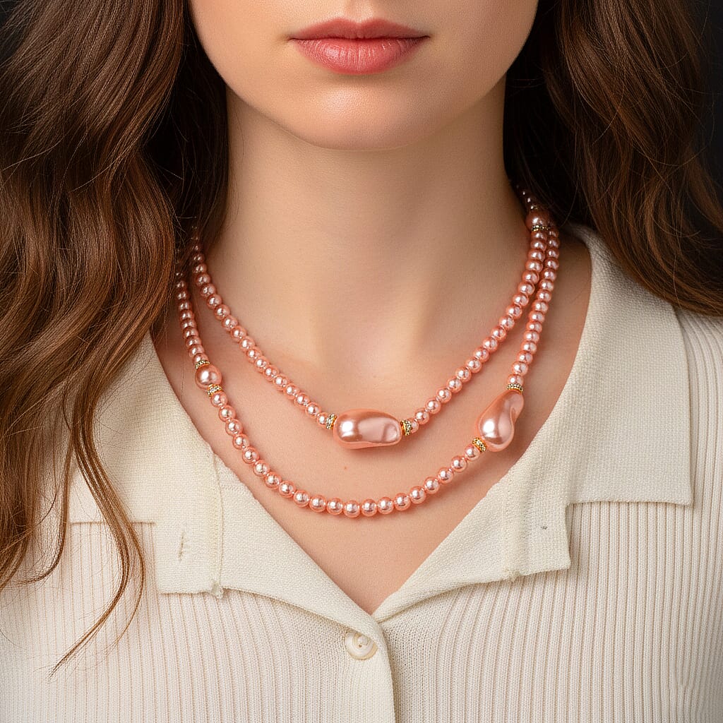 Pink Shell Pearl &amp; White Crystal Necklace 282.00 Ct. 8227393 4