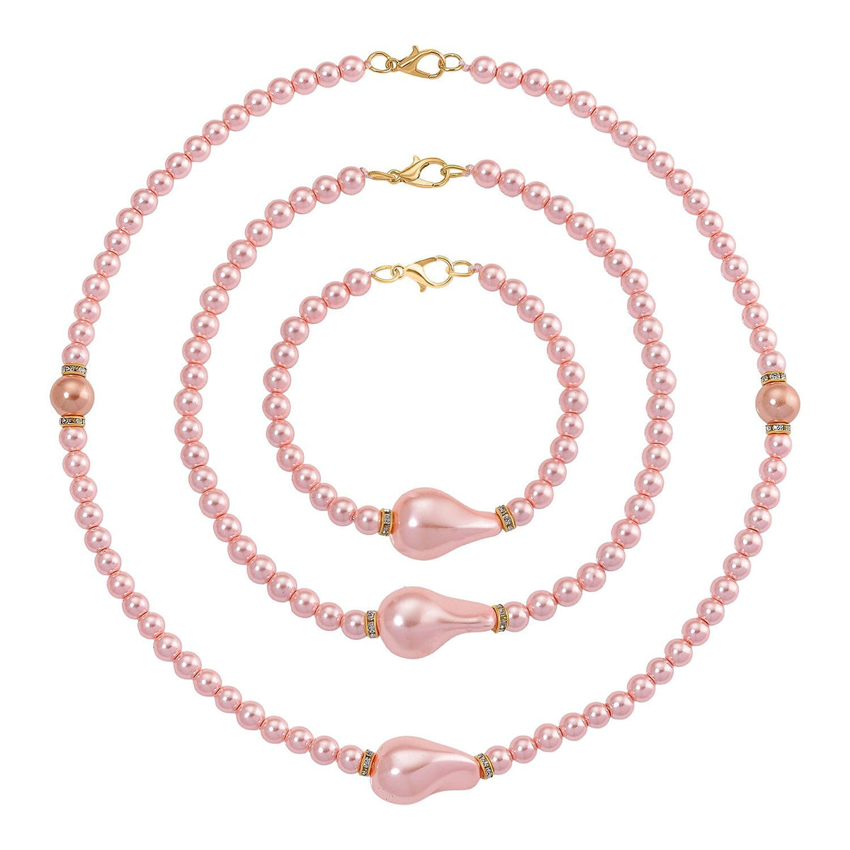 Pink Shell Pearl &amp; White Crystal Necklace 282.00 Ct. 8227393 2
