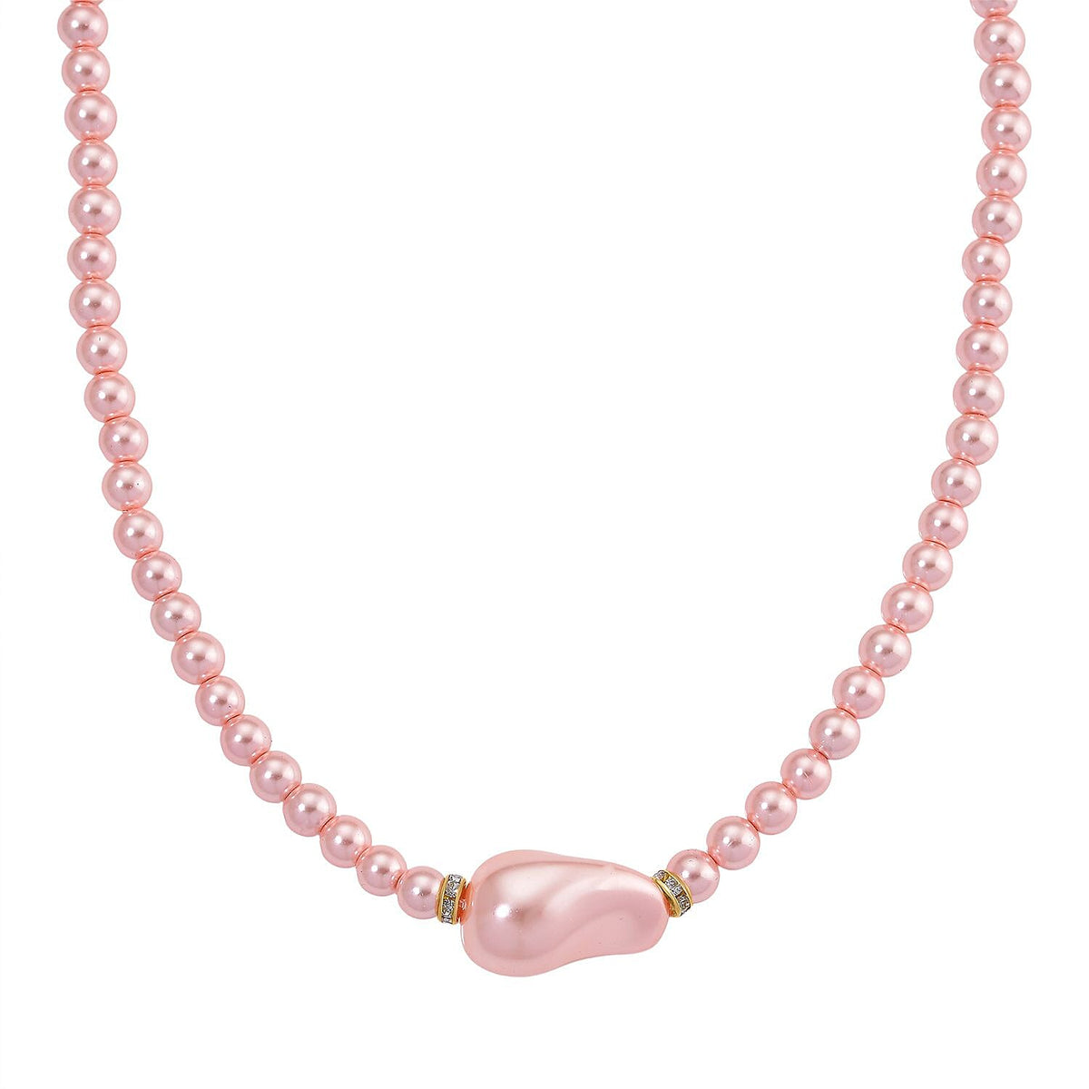 Pink Shell Pearl &amp; White Crystal Necklace 282.00 Ct. 8227393 9