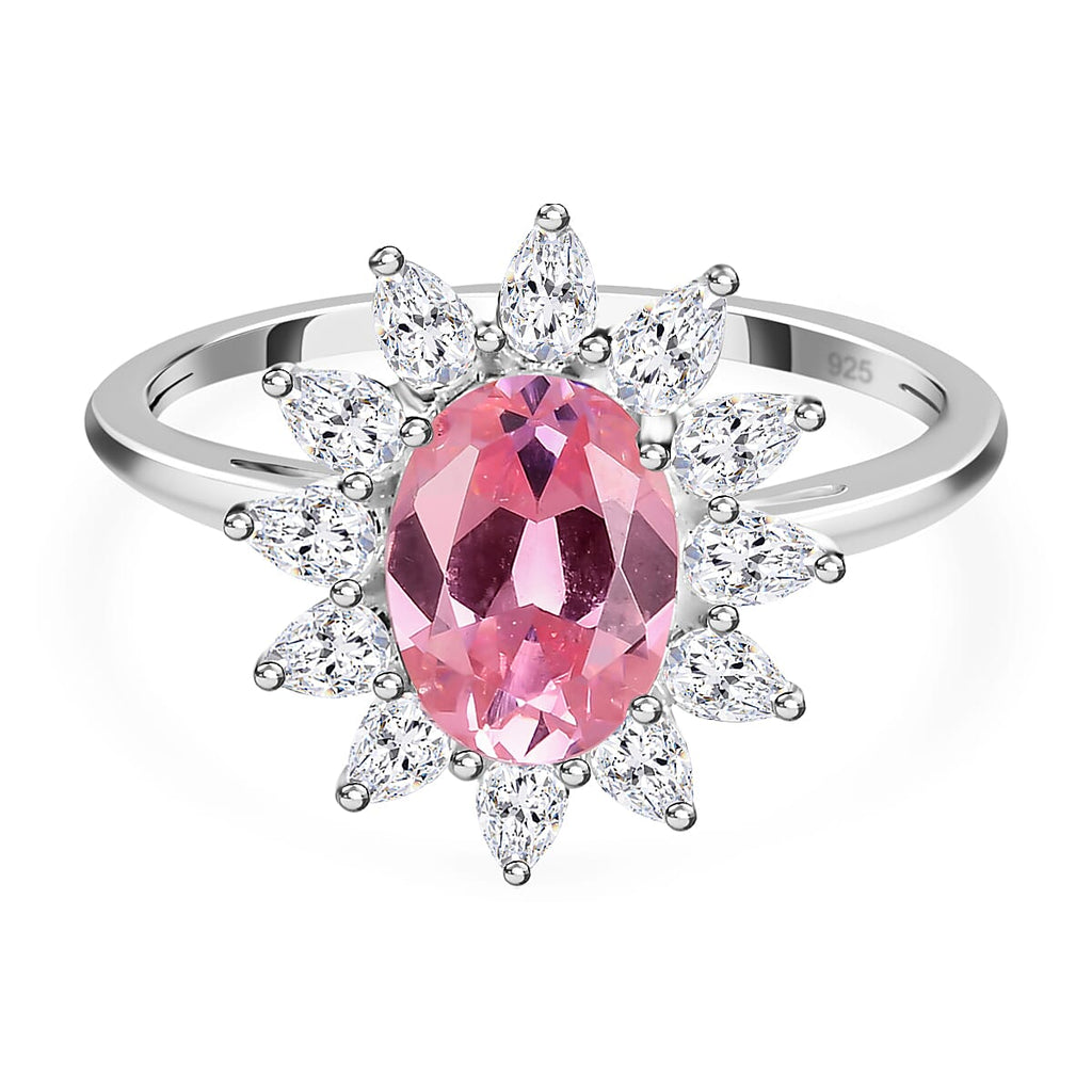 NY Close Out - Pink & White Cubic Zirconia Halo Ring in Sterling Silver