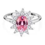 NY Close Out - Pink & White Cubic Zirconia Halo Ring in Sterling Silver
