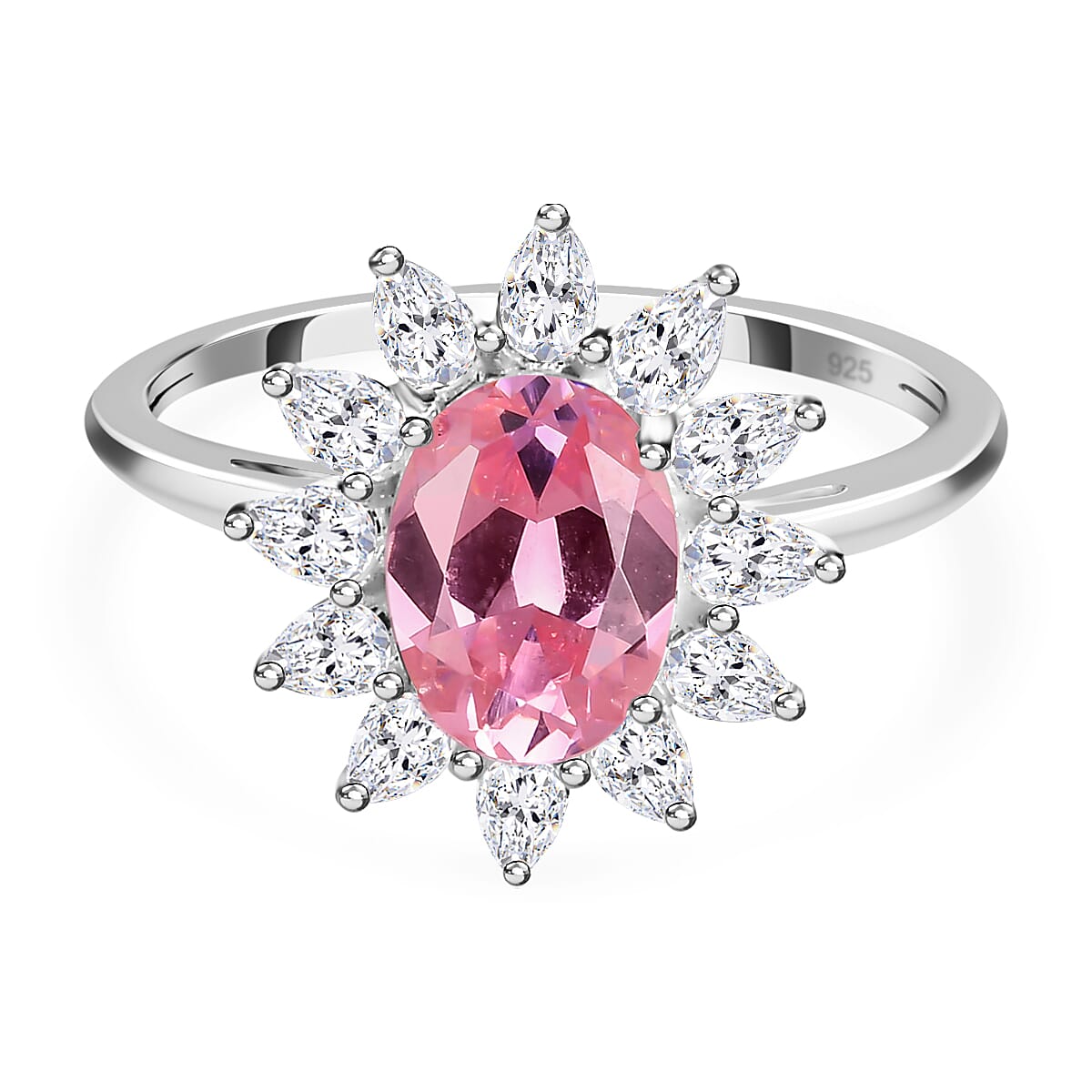 NY Close Out - Pink &amp; White Cubic Zirconia Halo Ring in Sterling Silver 7568837 0