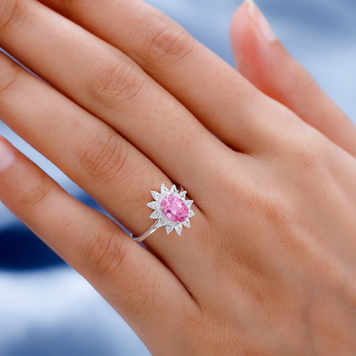 NY Close Out - Pink &amp; White Cubic Zirconia Halo Ring in Sterling Silver 7568837 1