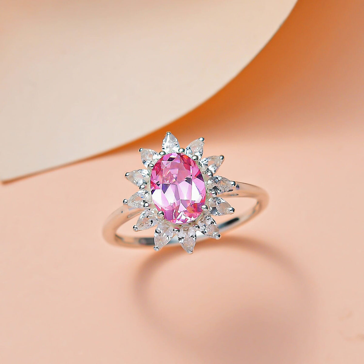 NY Close Out - Pink &amp; White Cubic Zirconia Halo Ring in Sterling Silver 7568837 2