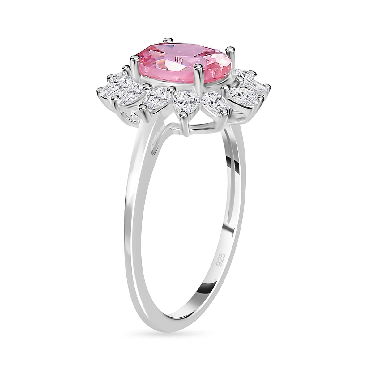NY Close Out - Pink &amp; White Cubic Zirconia Halo Ring in Sterling Silver 7568837 3