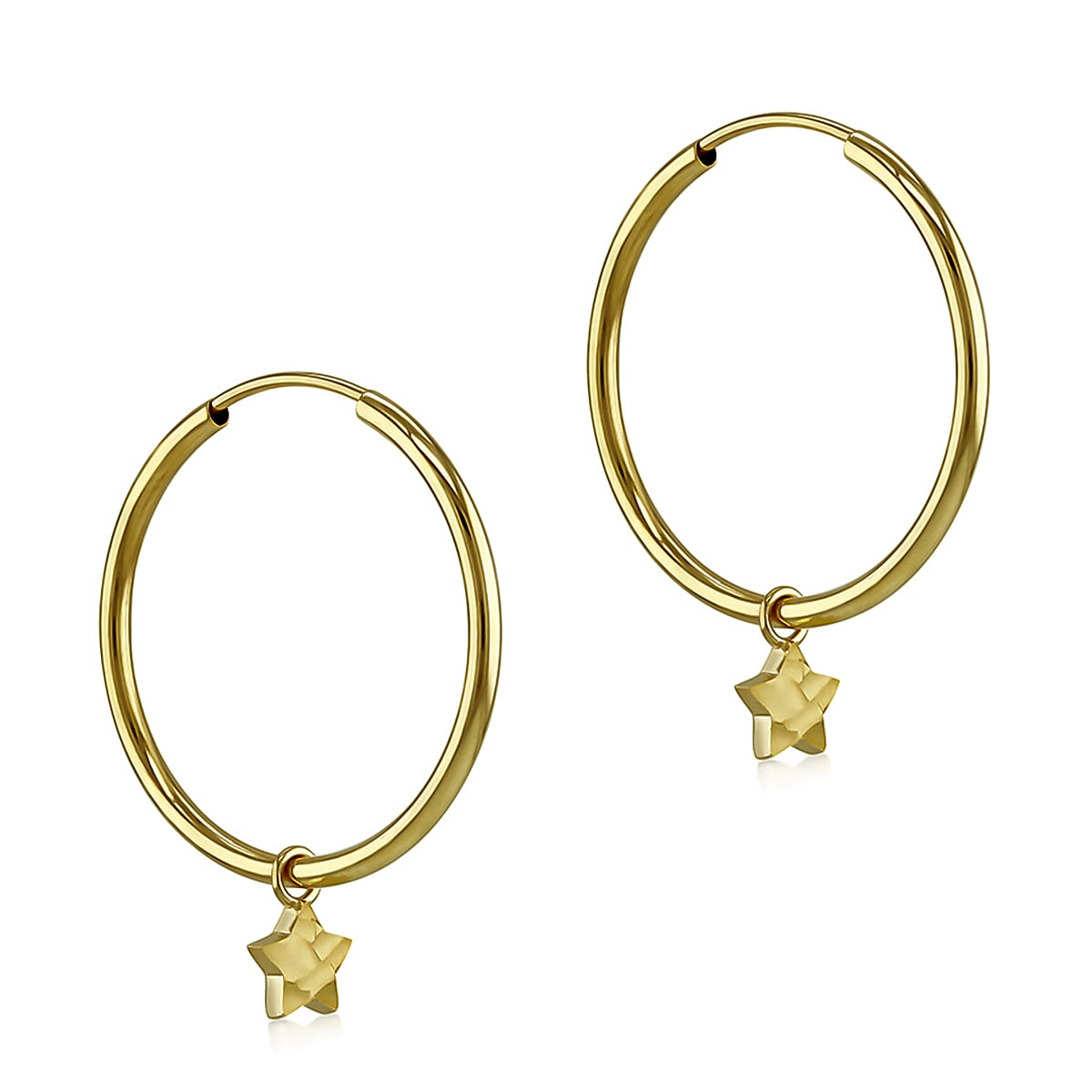 Plain Hoop With Star Drop Earring in 9K Yellow Gold 7567495 0