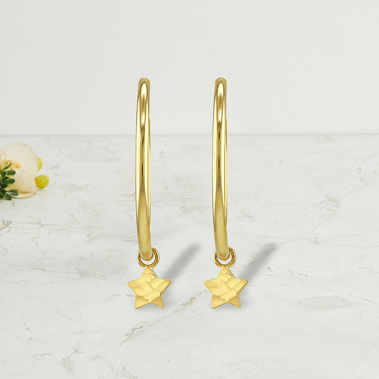 Plain Hoop With Star Drop Earring in 9K Yellow Gold 7567495 5