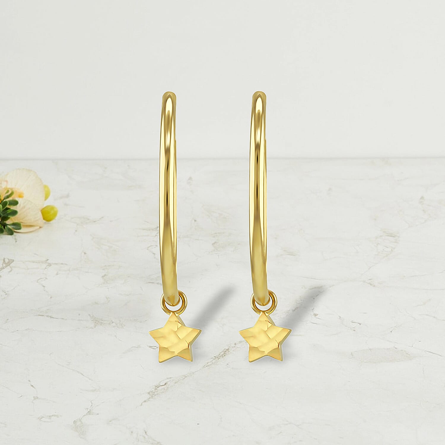 Plain Hoop With Star Drop Earring in 9K Yellow Gold 7567495 5
