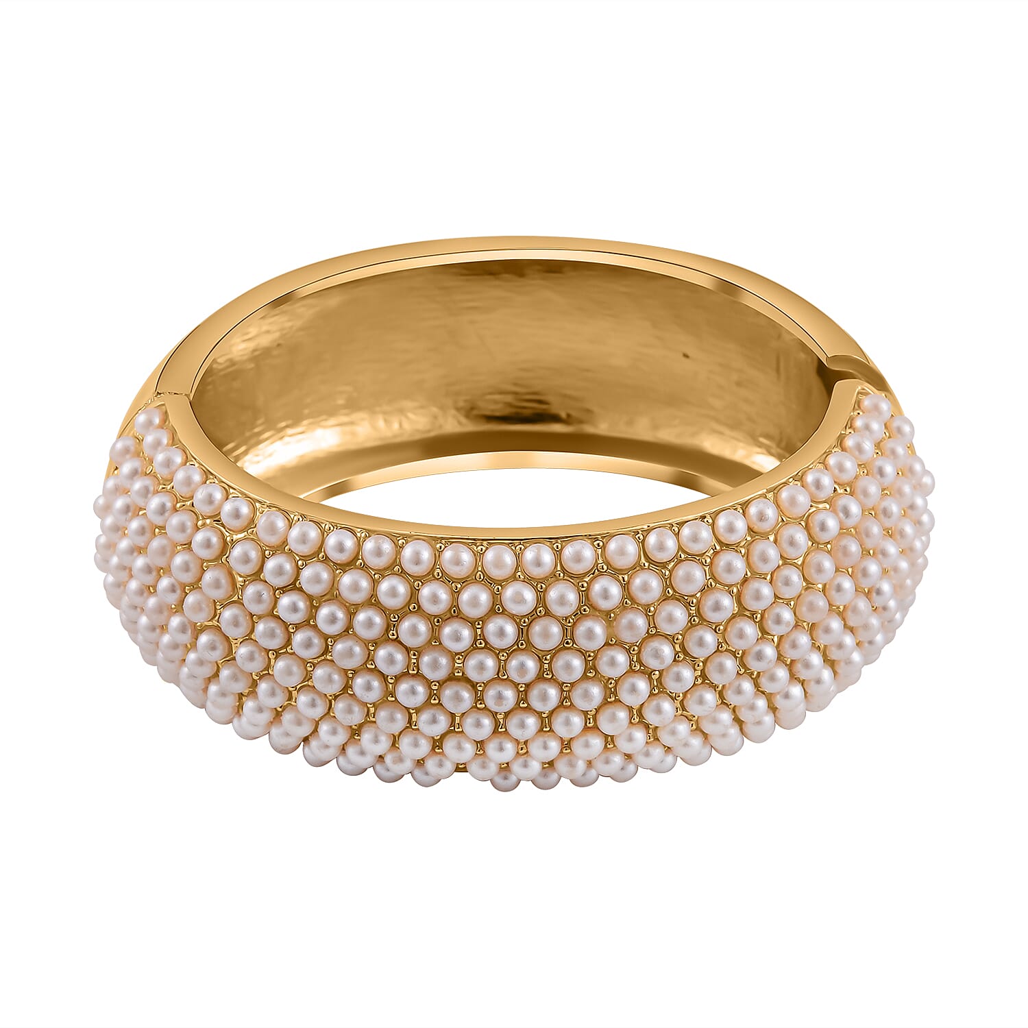 Designer Inspired - Simulated Akoya Pearl Cuff Bangle in Gold Tone 7681285 0