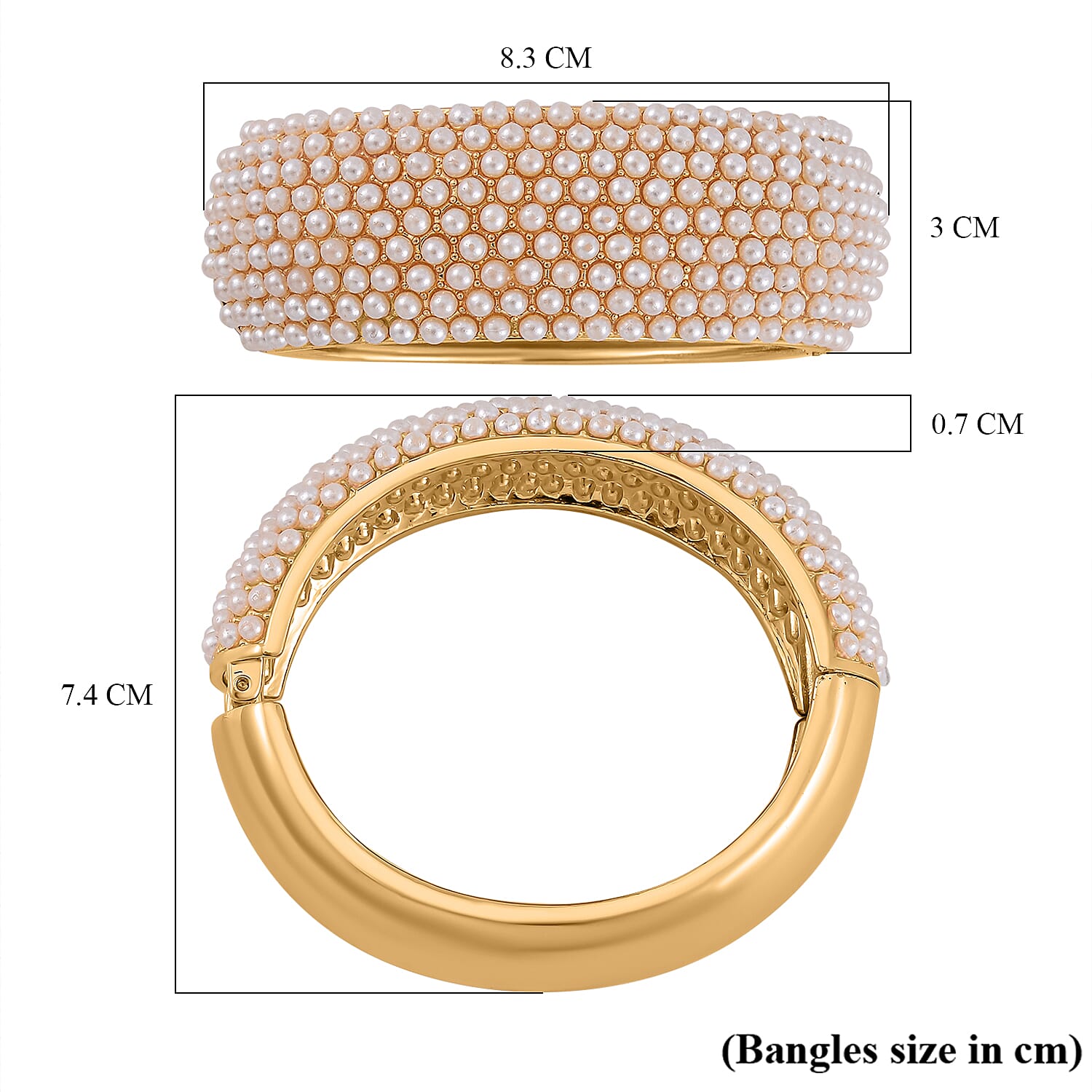 Designer Inspired - Simulated Akoya Pearl Cuff Bangle in Gold Tone 7681285 6